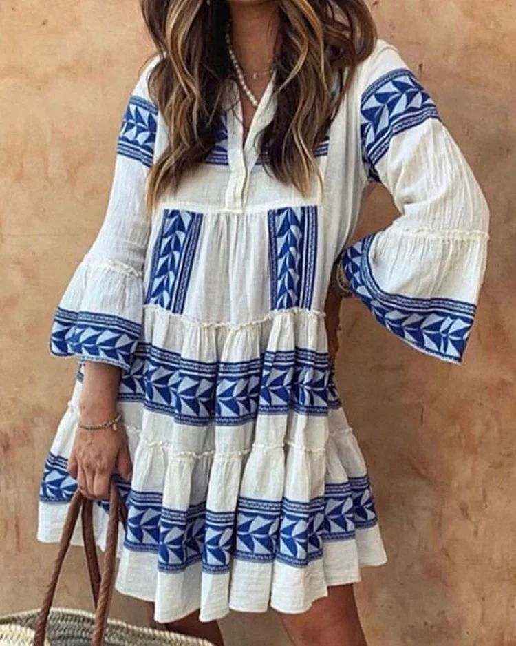 Loose Printed Bohemian Swing Dress