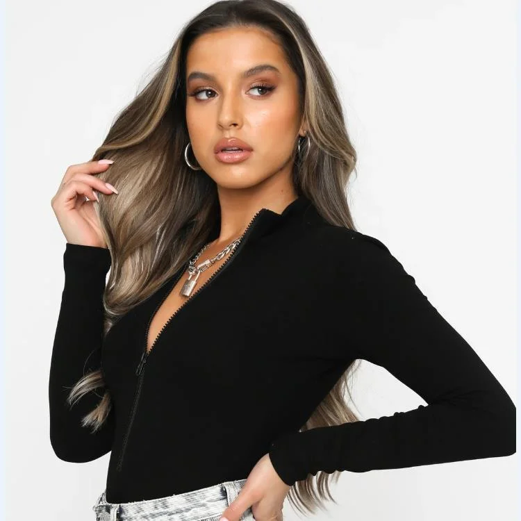 Uveng Uveng Women's Fall / Winter New Ins Wind Long-Sleeved T-Shirt Standing Collar Slim Jumptop With Body Bottom Top