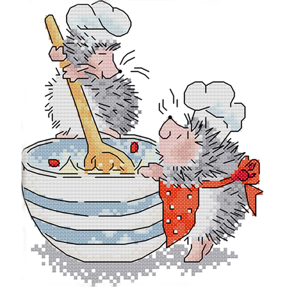 Hedgehog Chef - 14CT Joy Sunday Stamped Cross Stitch(17*20cm)
