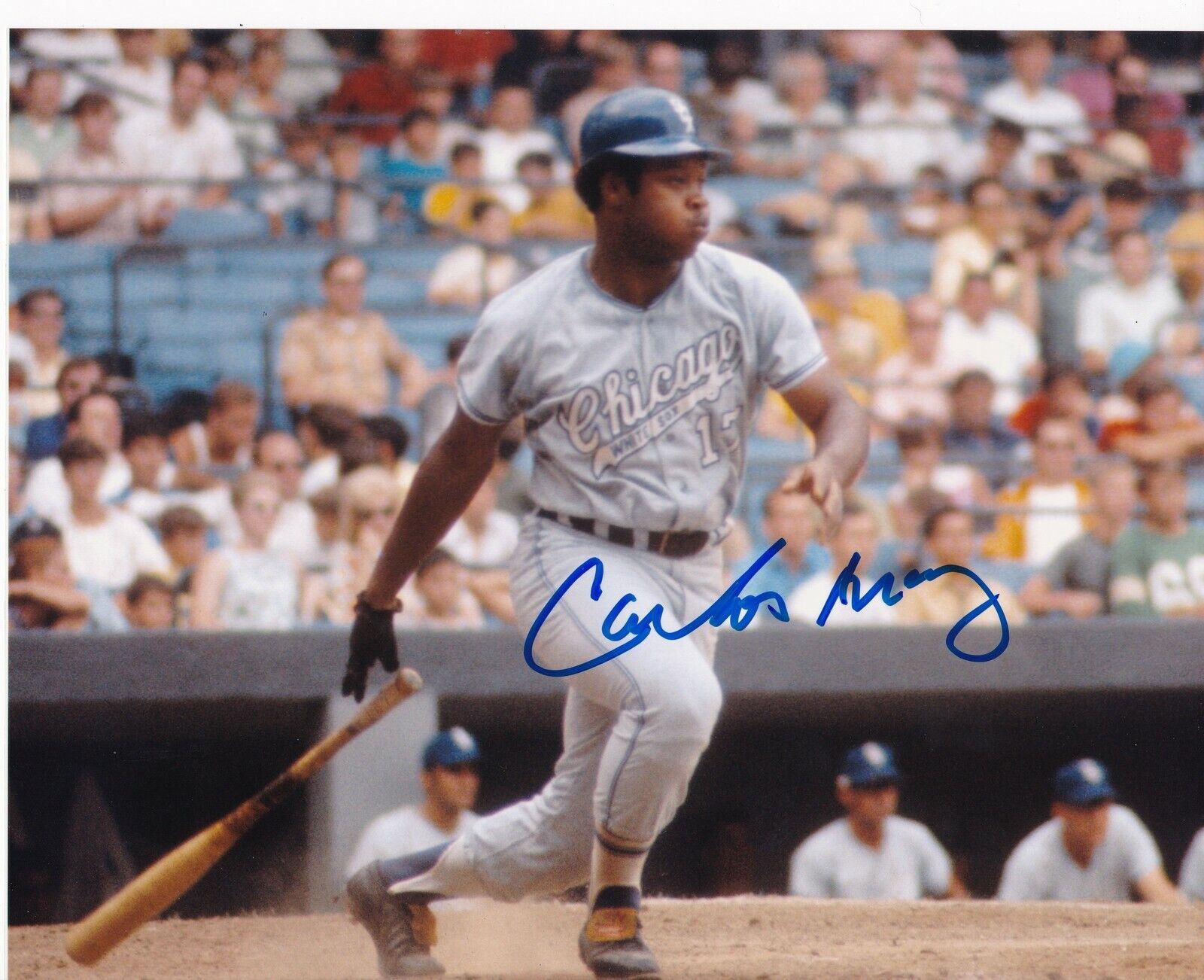CARLOS MAY CHICAGO WHITE SOX ACTION SIGNED 8x10