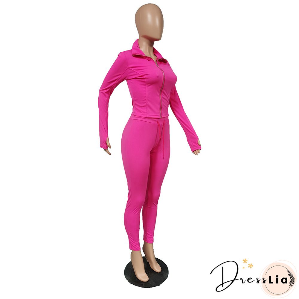 Sportswear Long Sleeve Jacket Pencil Pants Set