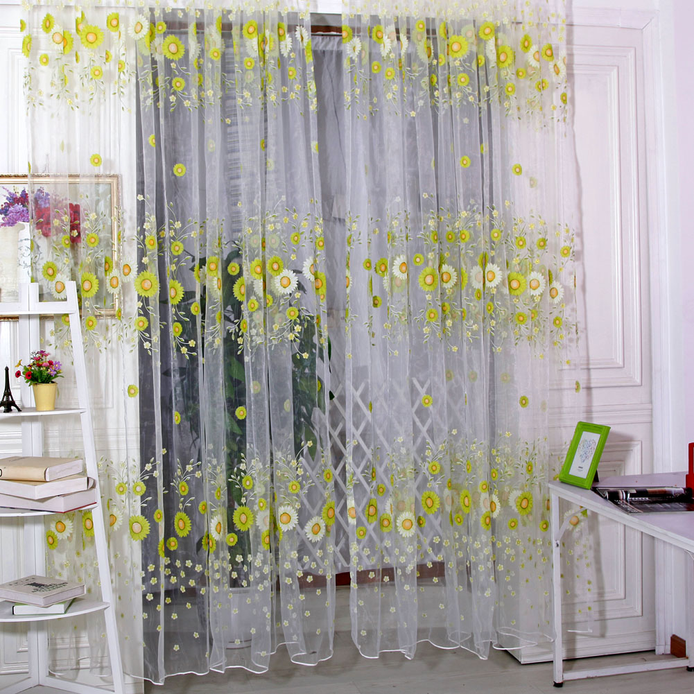 

Sunflower Flowers Tulle Pastoral Style Window Screening for Bedroom (Green, 绿色, 501 Original