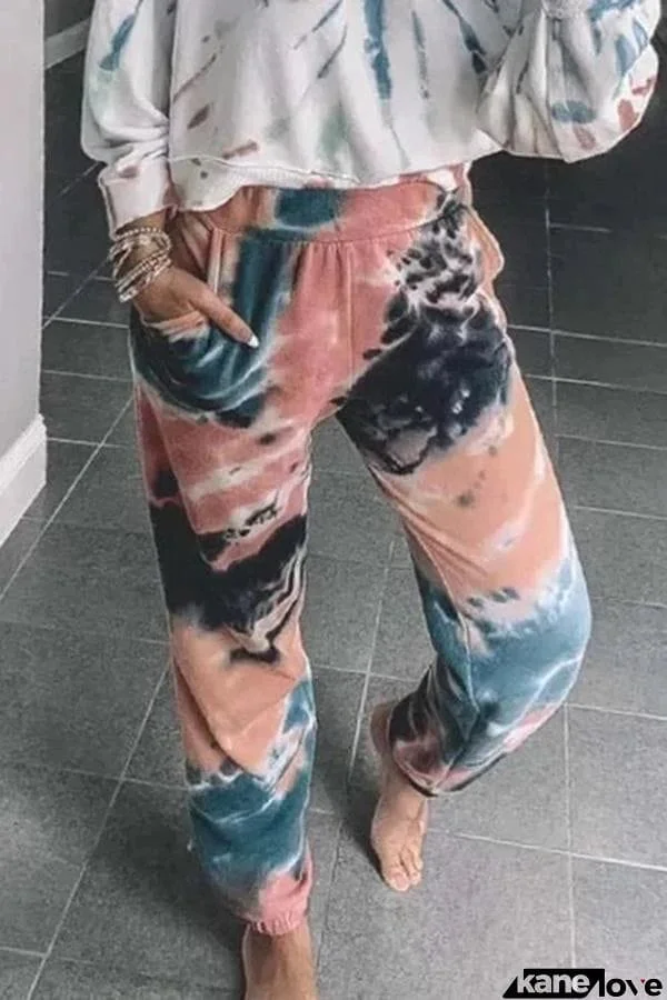 Casual Mid-waist Tie-dye Pants