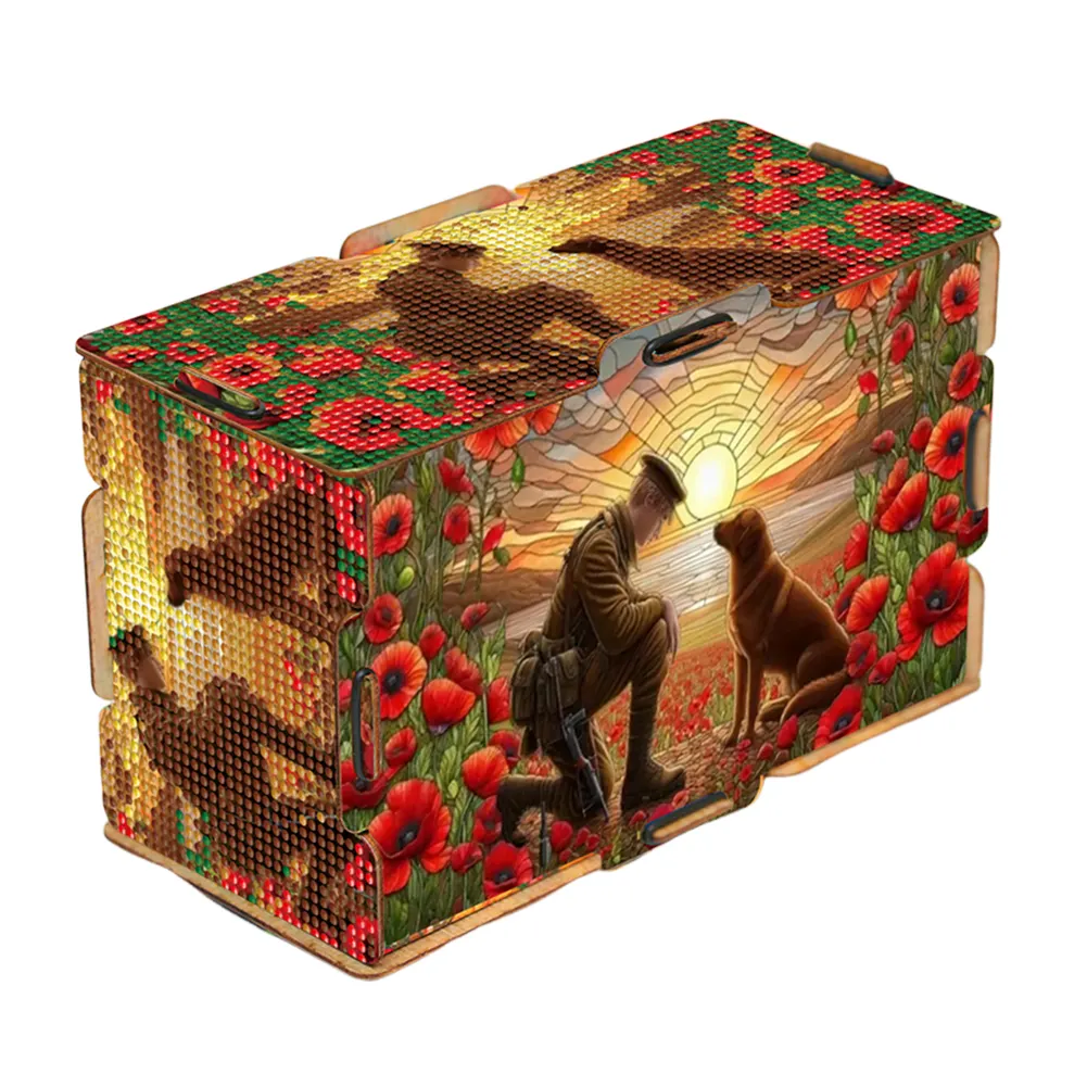Soldier and Dog Diamond Painting Tissue Box Wood Diamond Art Tissue Storage Box