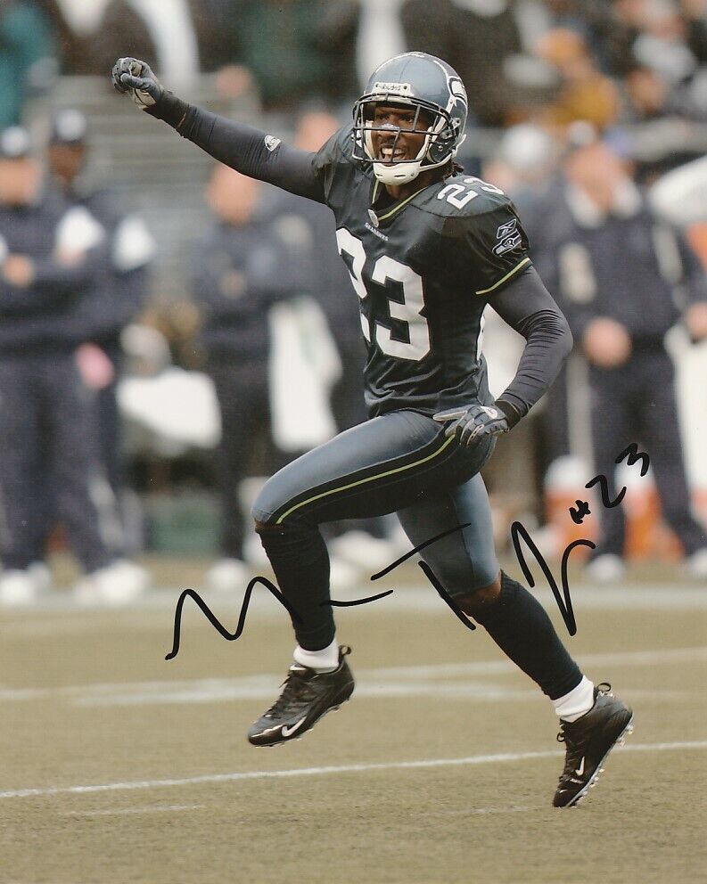 MARCUS TRUFANT SIGNED SEATTLE SEAHAWKS FOOTBALL 8x10 Photo Poster painting #2 NFL AUTOGRAPH