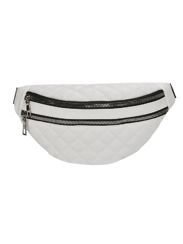 Leather Shoulder Waist Pack Women Casual Fanny Chest Crossbody Bag (White)