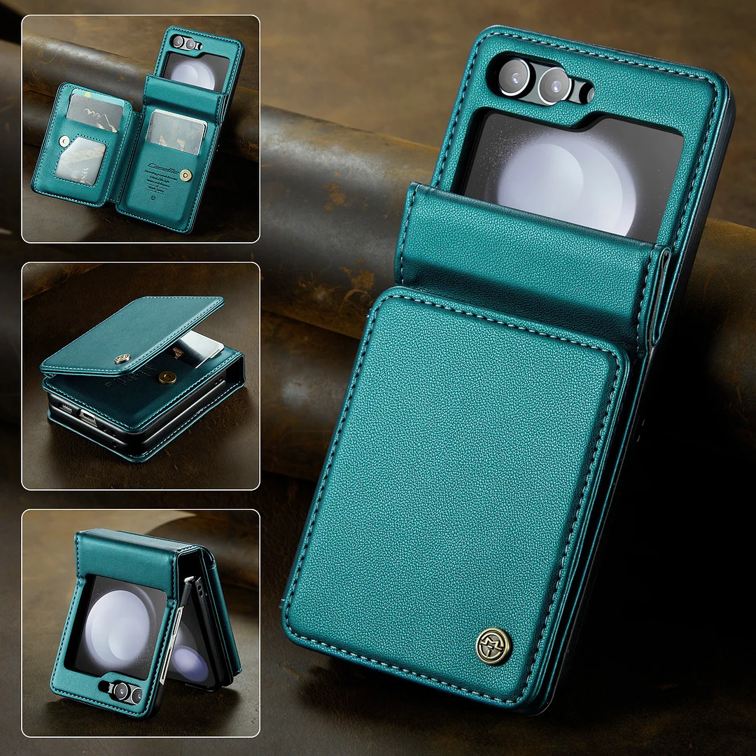 Suitable for Samsung Z Flip series mobile phone case multi-function anti-theft card slot leather case integrated anti-fall protective cover