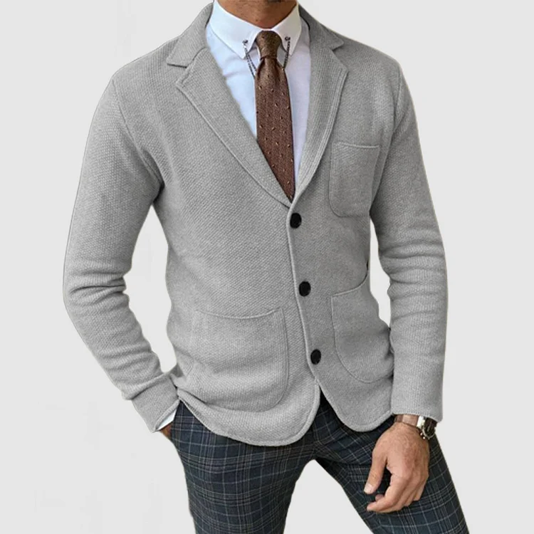 Men's Elegant Lapel Long Sleeve Knit Jacket