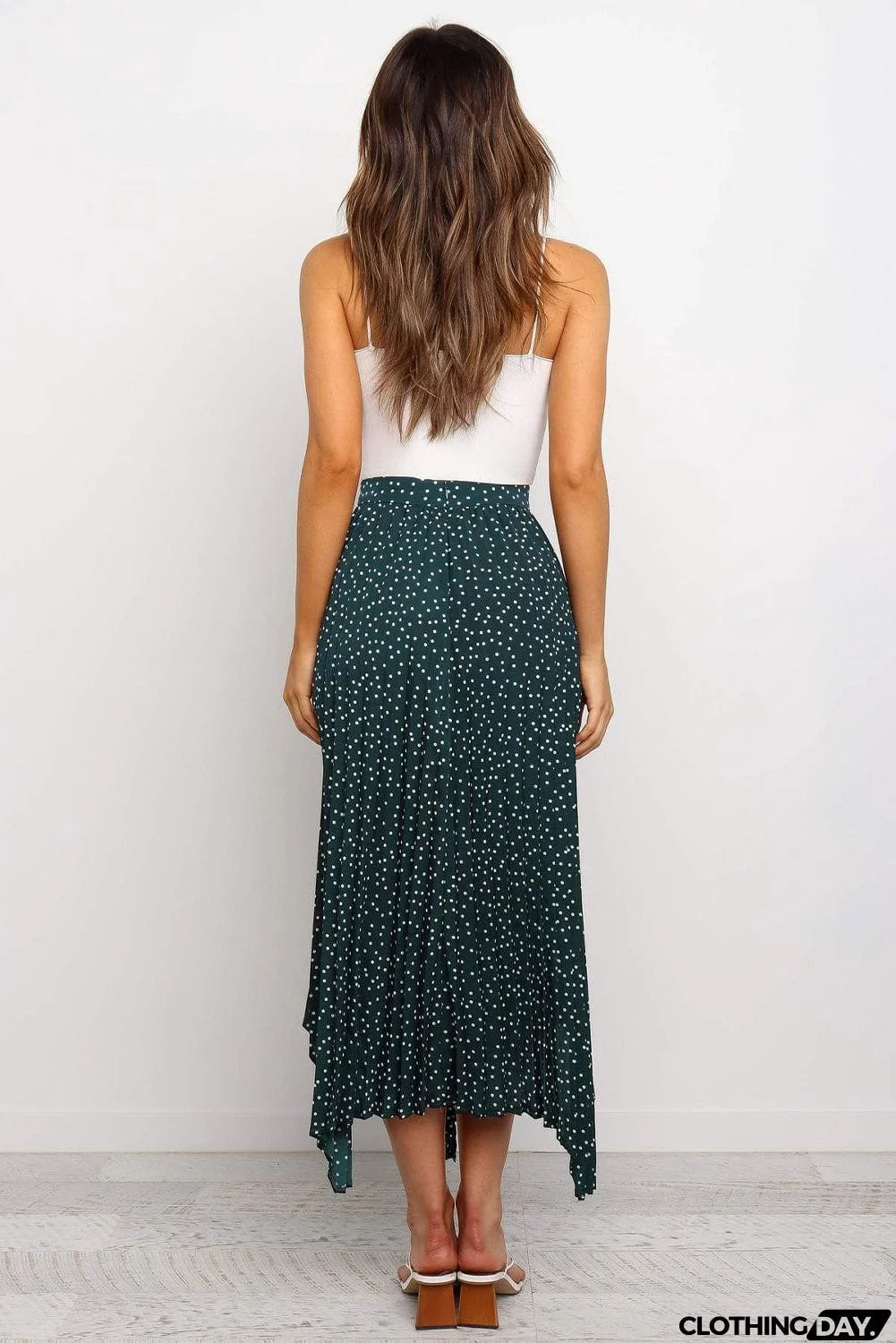 Fashion Print Side Slit Pleated Maxi Skirt