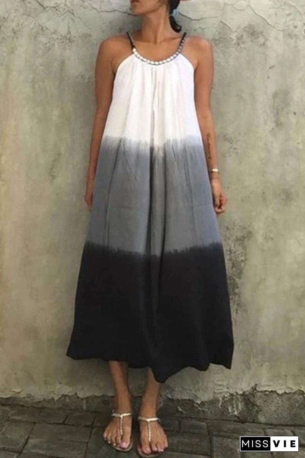 Fashion Street Solid Split Joint Spaghetti Strap Dresses