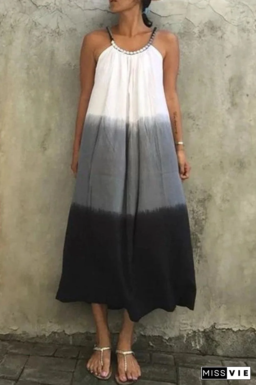 Fashion Street Solid Split Joint Spaghetti Strap Dresses