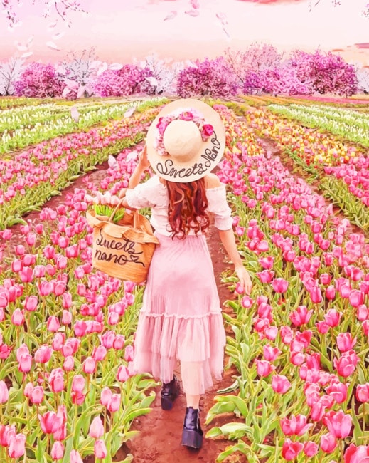 

Girl In Pink Flowers Field – Paint By Numbers - 40*50CM, 501 Original