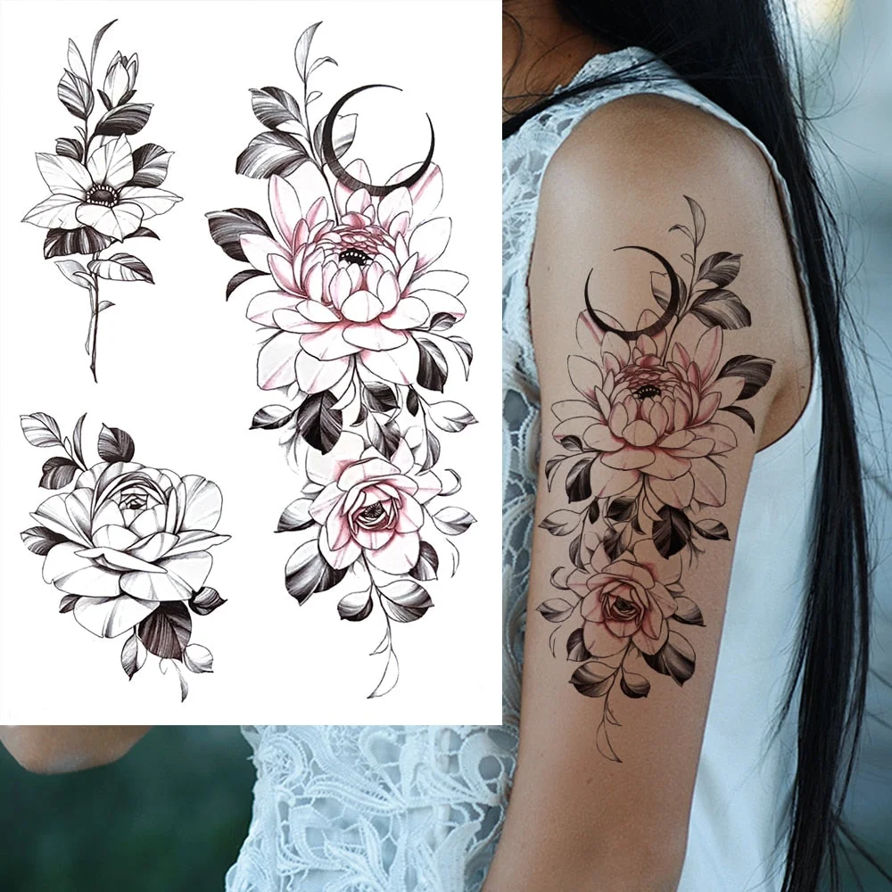 Watercolor Lavender Reed Morning Glory Flower Tattoos Temporary Women Sexy Custom Tattoo Stickers Flash Fake Girls Tato Ankle