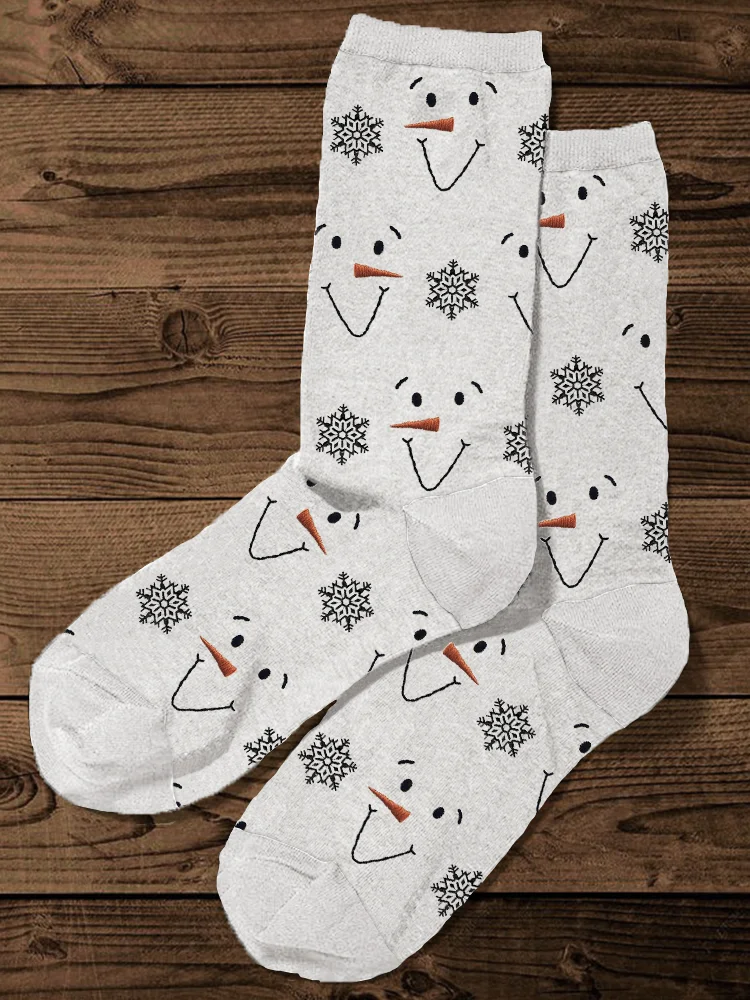 Snowman Faces & Snowflakes Embroidery Pattern Socks