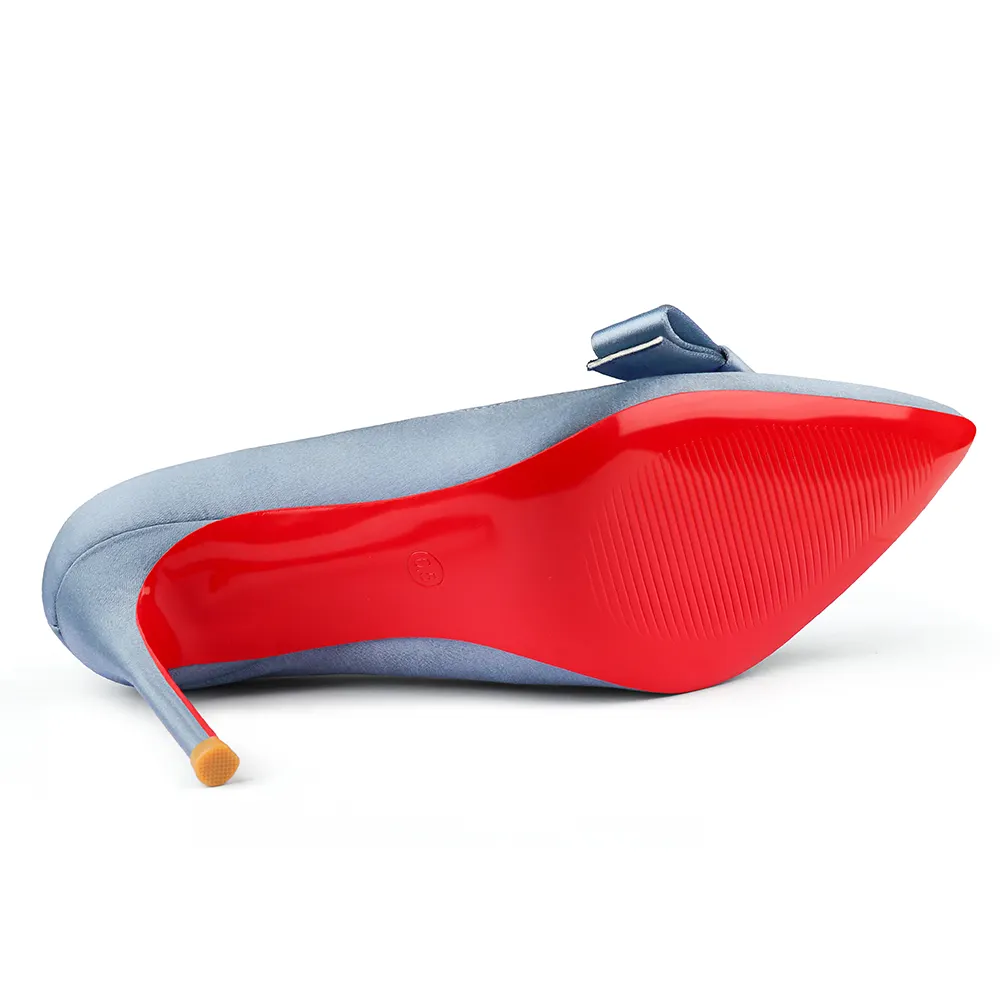 100mm Bow Fashion High Heels Sexy Prom Red Bottom Silk High Heels Stiletto Heels Light Color Series-vocosishoes