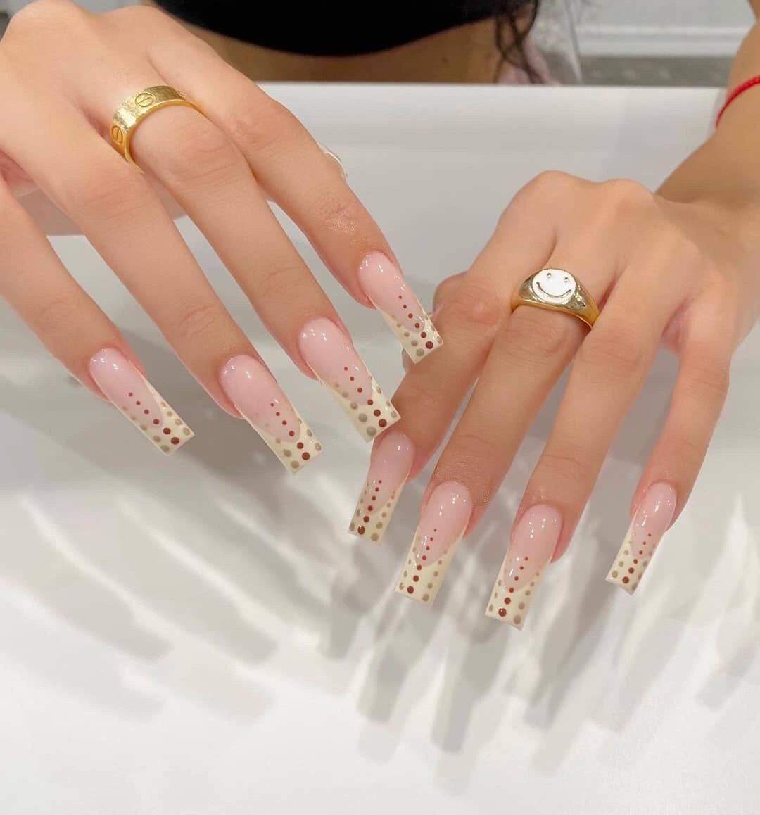 Fake Nails French Polka Dot Art Design Full Cover Fake Nails DIY Glue Press On Nails Nail Supplies For Professionals