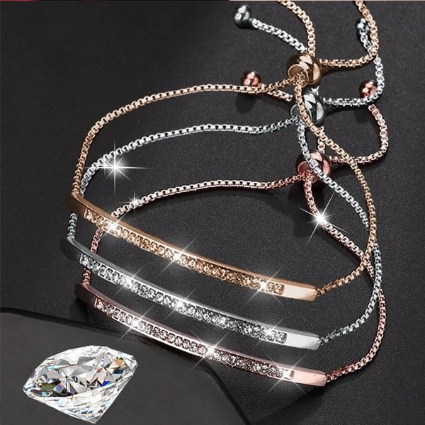 Half Bar CZ Paved 18k Gold/Silver/Rose Gold Plated Adjustable Chain Bracelets Women/Girls Fashion Jewelry, for Love, Anniversary, Brithday, Valentine's Day,Women's Day - Shop Trendy Women's Fashion | TeeYours