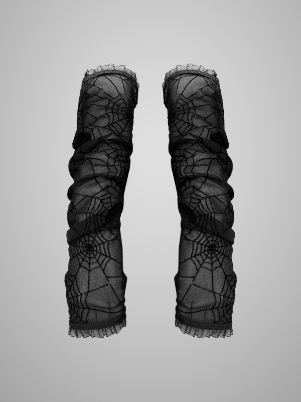Dark Punk Spider Web Long Half Finger Gloves