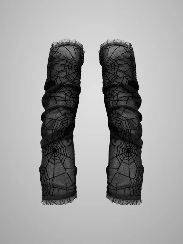 Dark Punk Spider Web Long Half Finger Gloves-mysite
