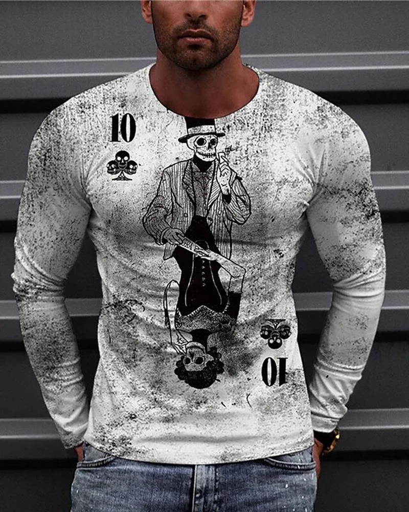 Men's Poker Printed Long Sleeve T