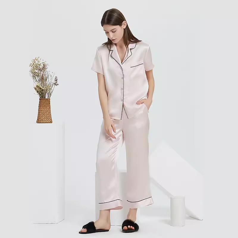 19 Momme Short Sleeve Pure Silk Pajamas REAL SILK LIFE