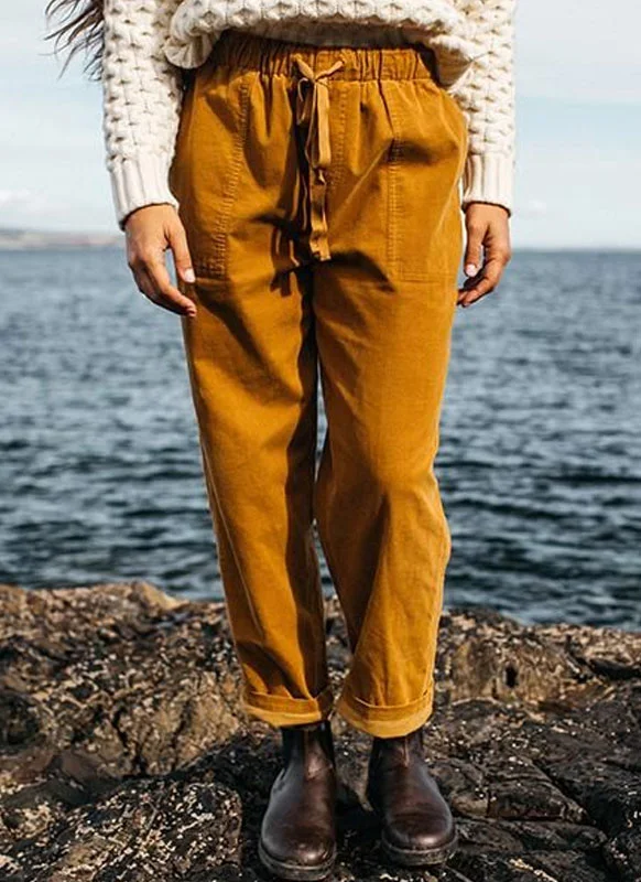 simple elasticated waist tied corduroy women's pants