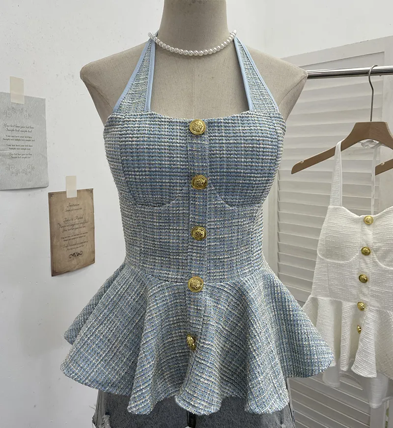 Nigikala Nigikala Fragrant Wind Coarse Flowers Hanging Neck Sling Vest With Chest Cushions Waist Skirts With Sleeveless Top 2692