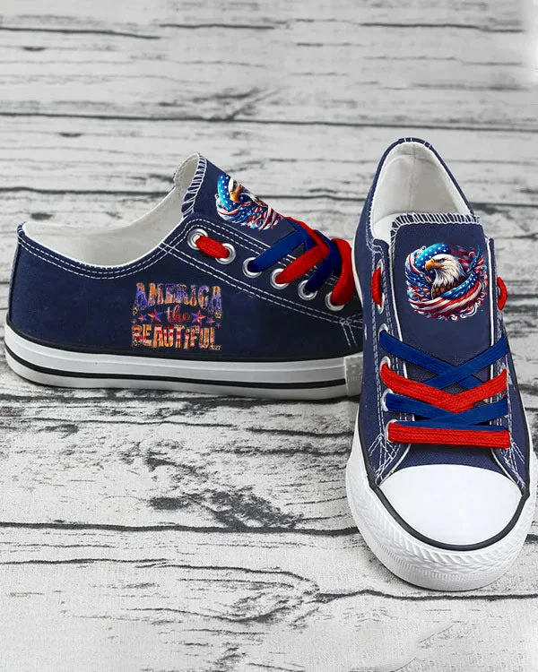 Canvas Shoes Low Top Sneakers Unisex Walking Shoes Printed inUSA, Independence Day, Star, Striped, Blue, Red