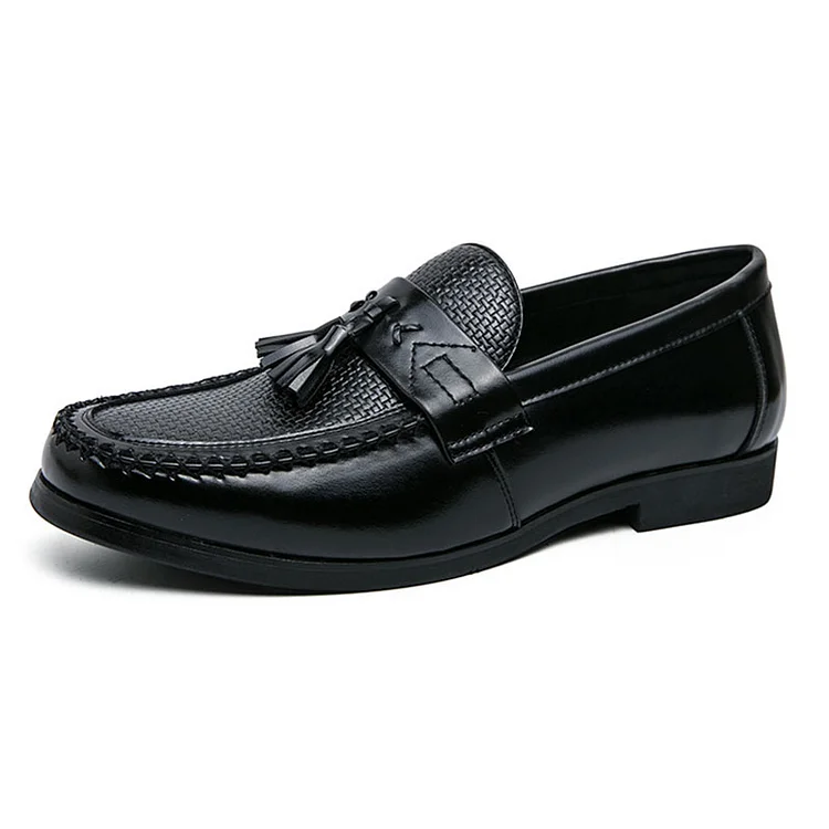 Faux Leather Round Toe Stitching Slip-On Tassel Casual Loafers Shoes
