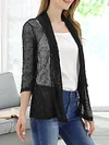 Vibrant V-Neck Crochet Cardigan - Elegant 3/4 Sleeve Mesh Slim Fit, Breathable, Casual, Comfortable, Women's Fashion Clothing for Daily Wear