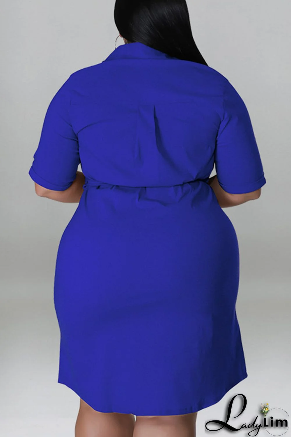 Black Casual Solid Patchwork Buckle Turndown Collar Straight Plus Size Dresses