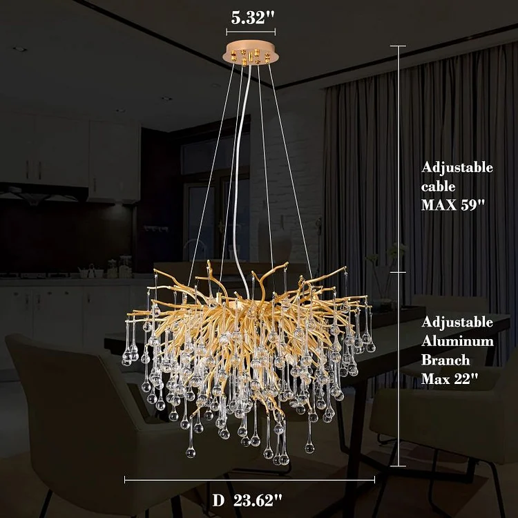 Firework Modern Raindrop Crystal Brass Branch Chandelier