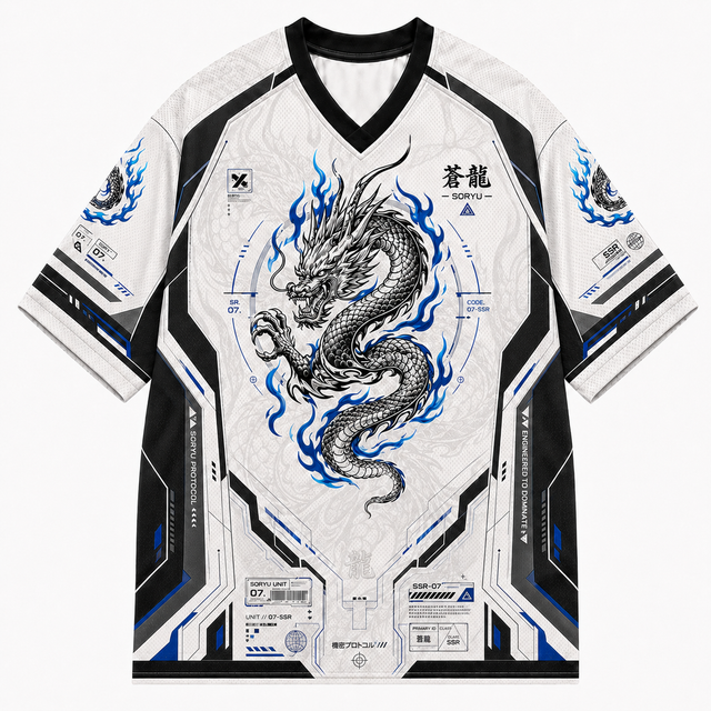 Techwear Blue Dragon Crest Short Sleeve Jersey