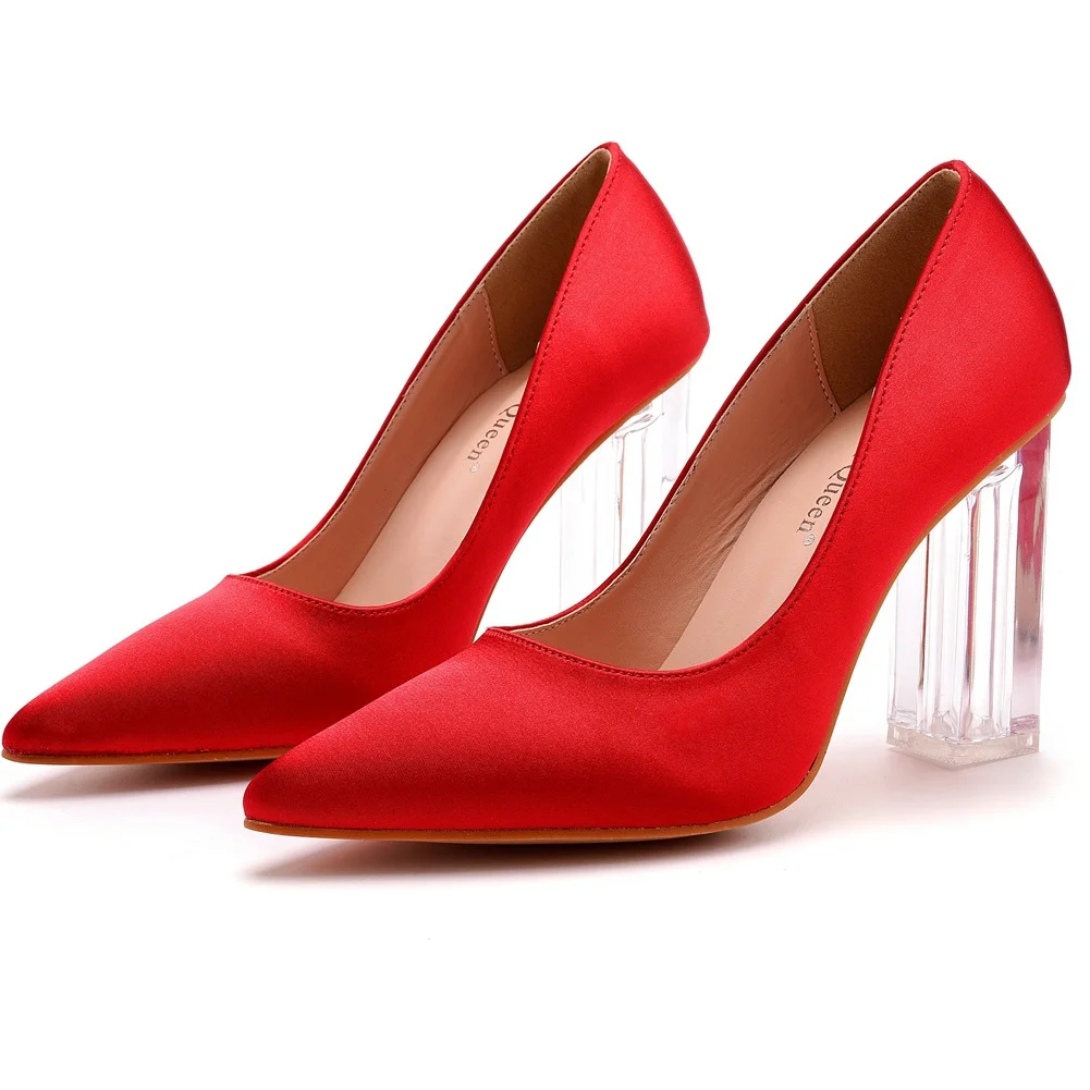 Breakj Breakj Cm Crystal Transparent Square Heel Pointed Shoes Bridal Shoes Silk Satin Dress Dress Shoes Wedding Shoes