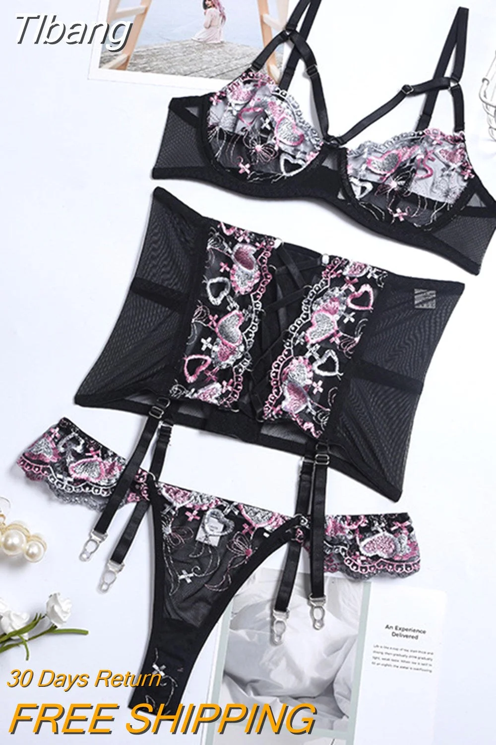 Tlbang Sensual Lingerie Woman Erotic Women's Underwear Fancy Bra with Bones Brief Sets Bandage Waistband Sexy Bilizna Set