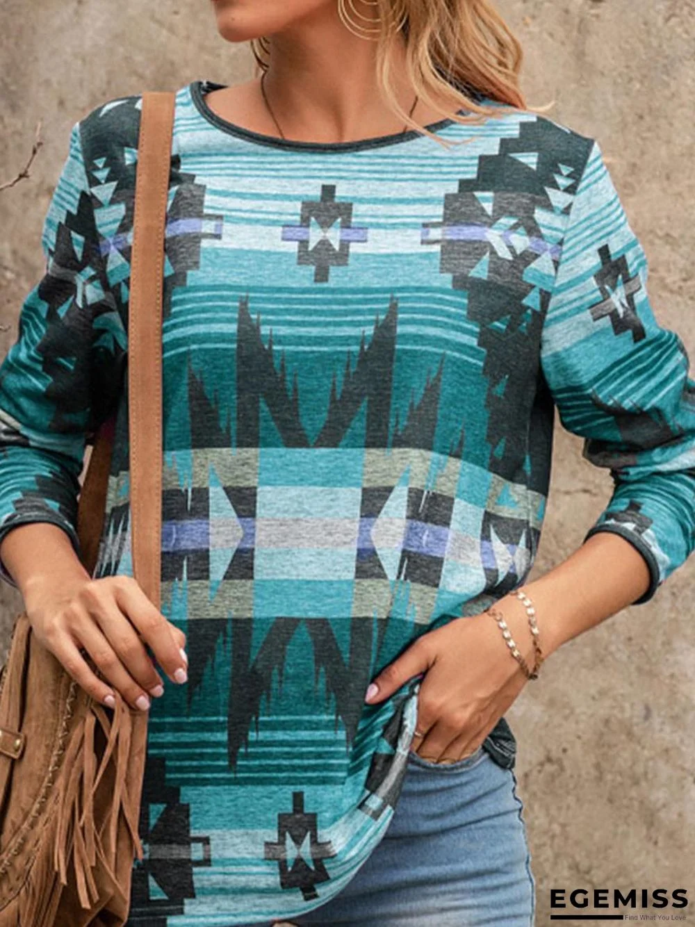 Casual Vintage Print Long Sleeve T-Shirt | EGEMISS