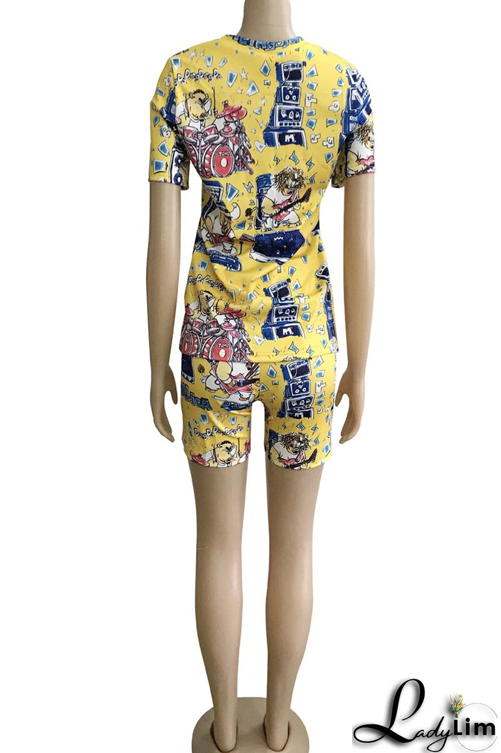 Green Street Print Patchwork O Neck Short Sleeve Two Pieces