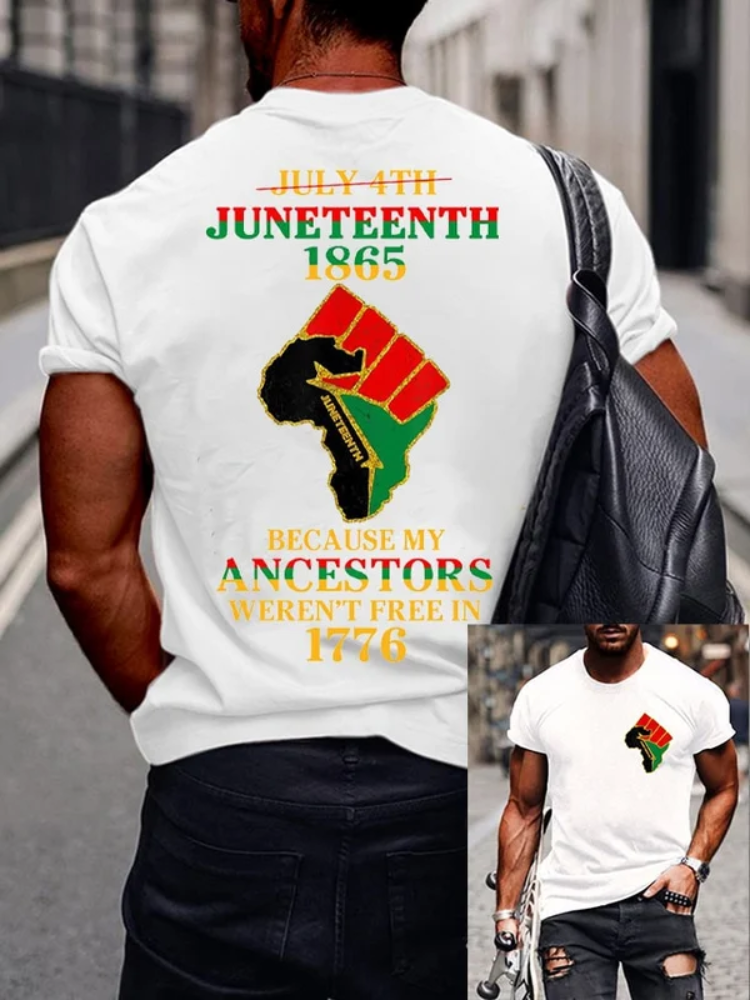 Men's Juneteenth 1856 Because My Ancestors Weren't Free In 1776 Ethnic Drum Print T-Shirt wearshes