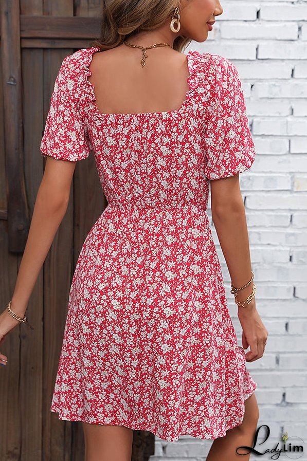 Floral Print Tie Front Short Sleeve Dress