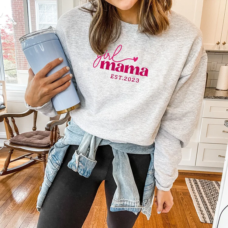 Custom Boy & Girl Mama Est Embroidered Sweatshirt