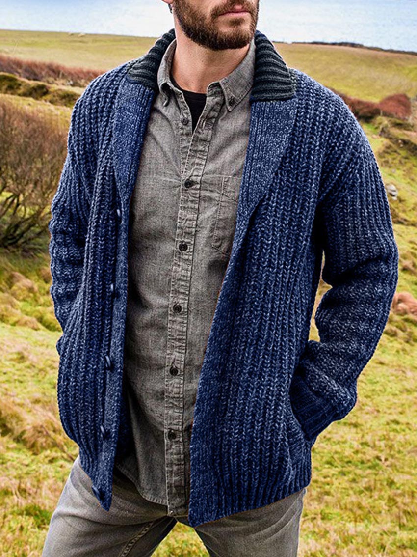 Men's Cardigan Solid Color Long Sleeve Knitted Sweater Coat