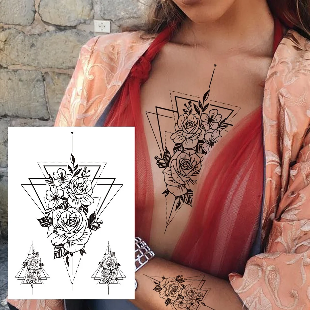 Sdrawing Butterfly Flower Temporary Tattoos For Women Girls Lace Feather Geometry Tattoo Sticker Fake Rose Sexy Tatoos Decor