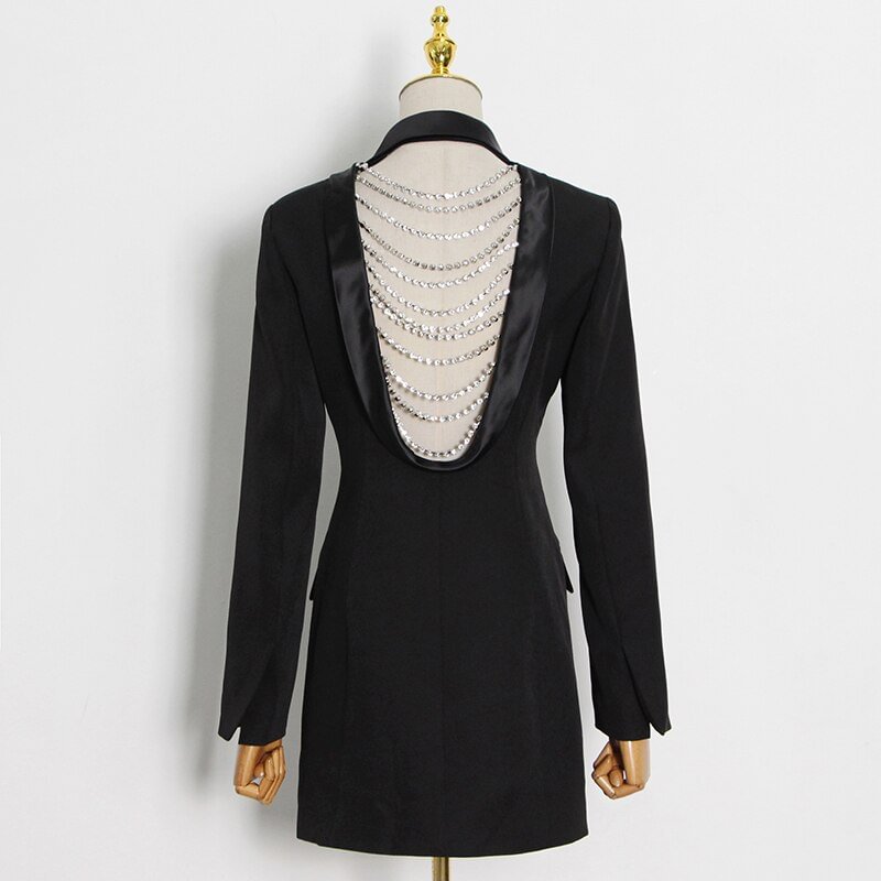 Pongl Backless Chain Black Blazers Buttons Sexy Slim Notched Long Sleeve Coats Female 2022 Spring Fashion Women Clothing