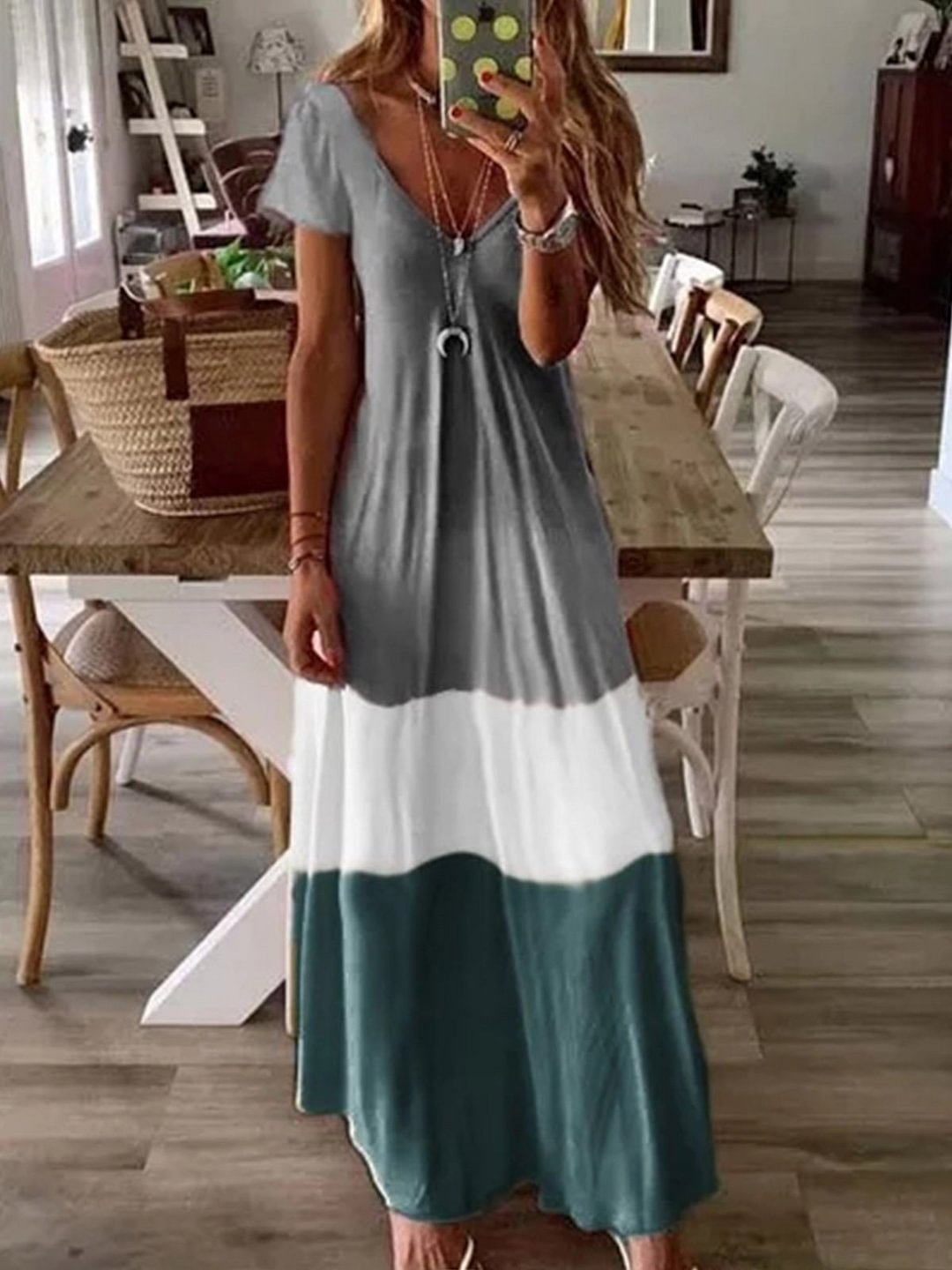 Color-Block Ombre Casual A-line Dresses