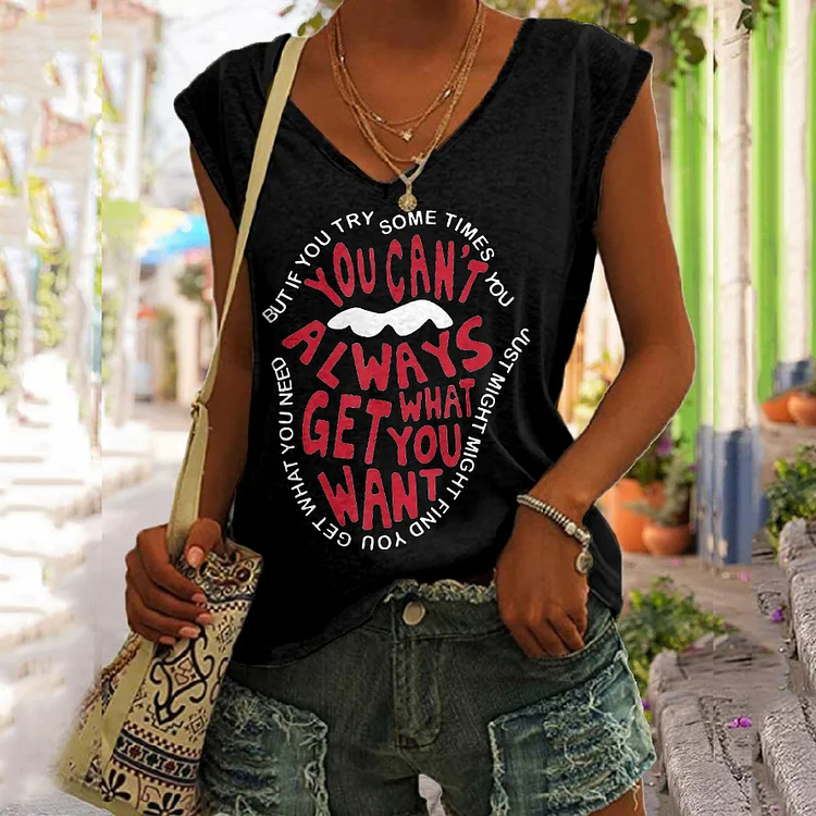 VChics You Can’T Always Get What You Want Lips Print Tank Top