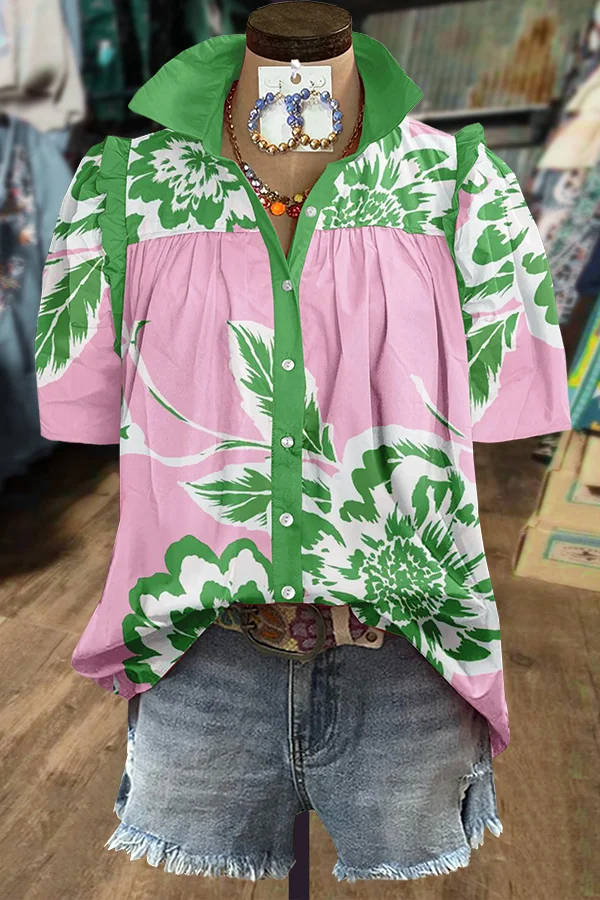 Fresh Floral Print Short Sleeve Top