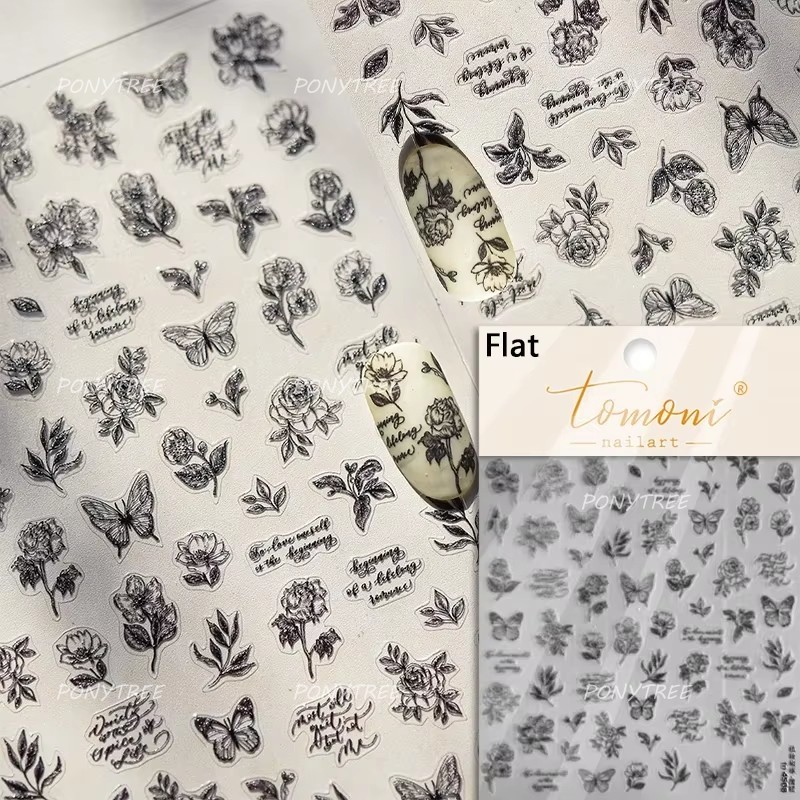 Bayuyun Dreamy Summer Nails – Blue Pink Purple Gradual Flower Petal Butterfly 5D Nail Art Stickers  