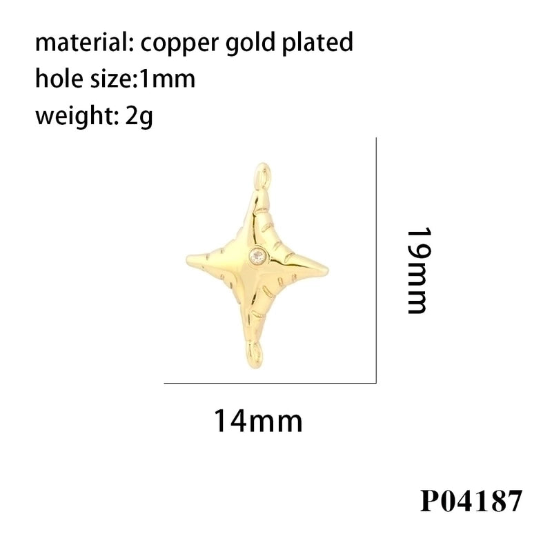 Minimalist Cross Copper Enamel Plating Inlay Zircon 18k Gold Plated Charms