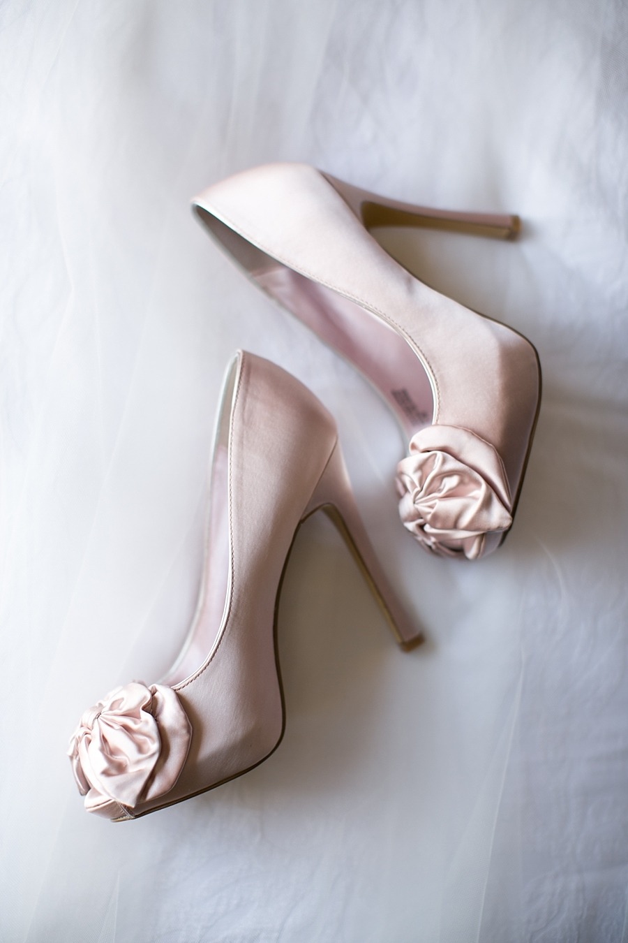 GOOSHOE Blush Satin Peep Toe Wedding Pumps - Bow Heels