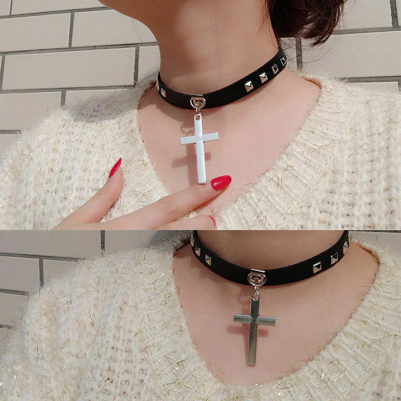 Billionm Fashion Sexy Harajuku Handmade Heart Pendant Choker Laser Light Necklace Punk Cute kawaii Leather Collar Chocker Spikes Torques